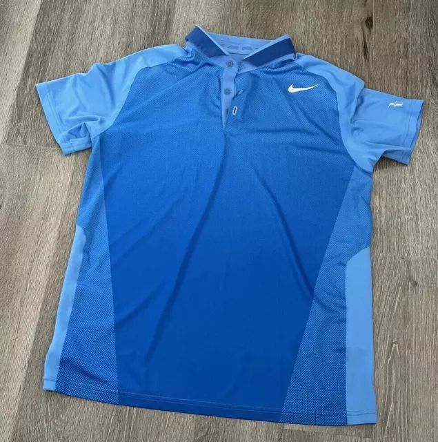 Nike Roger Federer US Open 2013 Blue Tennis Polo Dri-Fit Size L peRFect cond.
