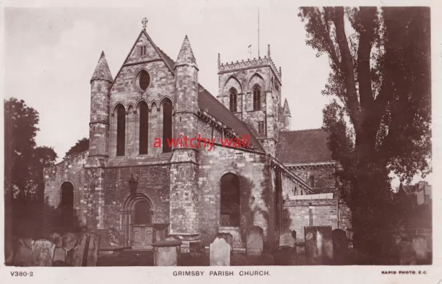 Antique Rapid Photo Postcard - Parish Church, Grimsby, Lincolnshire - c1908 RP