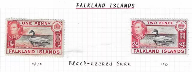 Falkland Islands KGVI 1d & 2d Black-necked Swan pair   MINT hinged