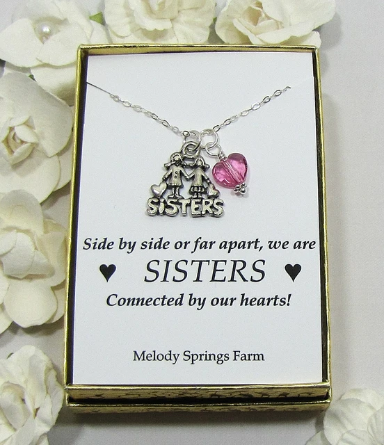 Adorable Sisters Charm Necklace Crystal Pewter Sterling Silver 925 Gift for Her