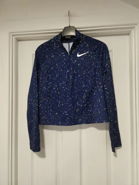 Girls Nike Navy Dri-Fit Long Sleeve Zip Neck Sports Top Size L (Age 10-12) Worn