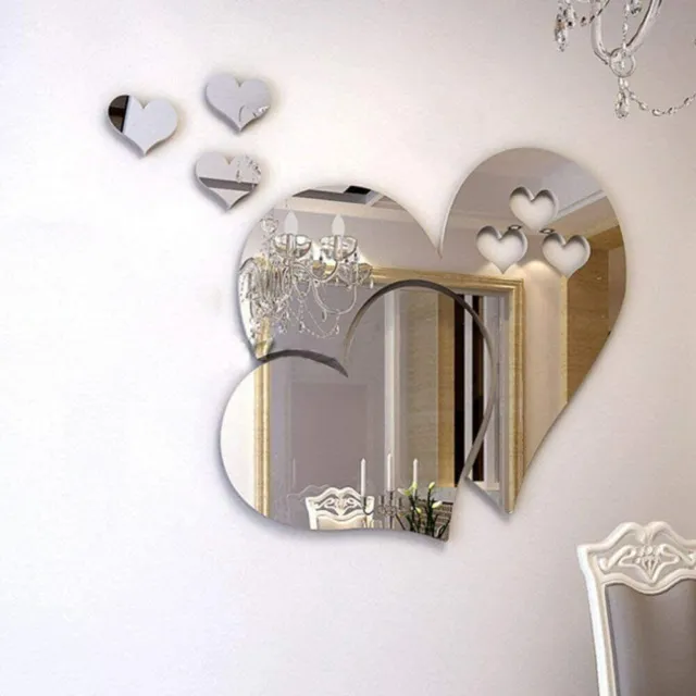 Removable Mirror Heart Shape Sticker Decal Self Adhesive Art Decor Wall Sticker