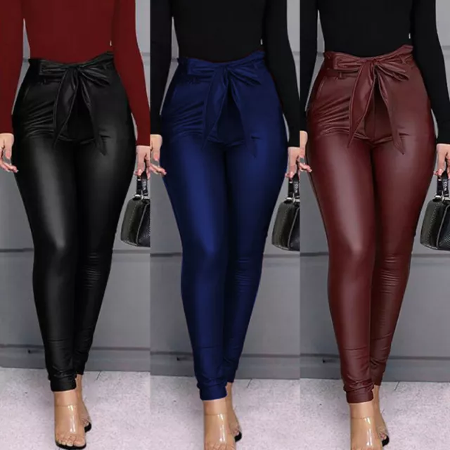 WOMEN FAUX LEATHER Leggings High Waist Stretch Push Up Booty Pencil Pants  Skinny $19.99 - PicClick
