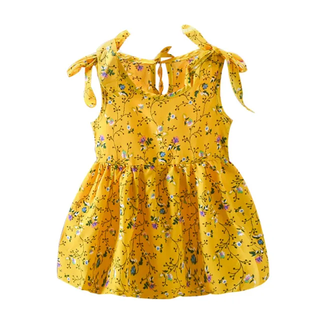 Toddler Baby Kids Girls Sleeveless Ribbons Bow Floral Dress Princess Dresses