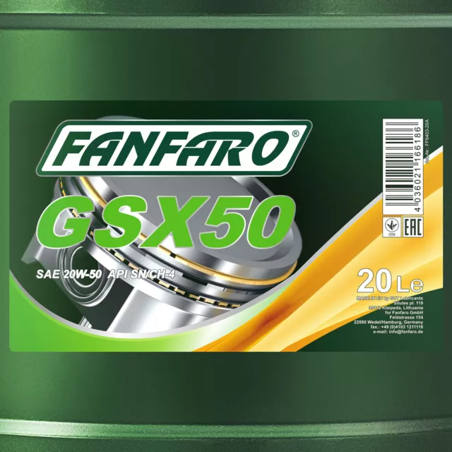 60 (3x20) litri olio motore FANFARO 20W-50 GSX50 API SN/CH-4 3