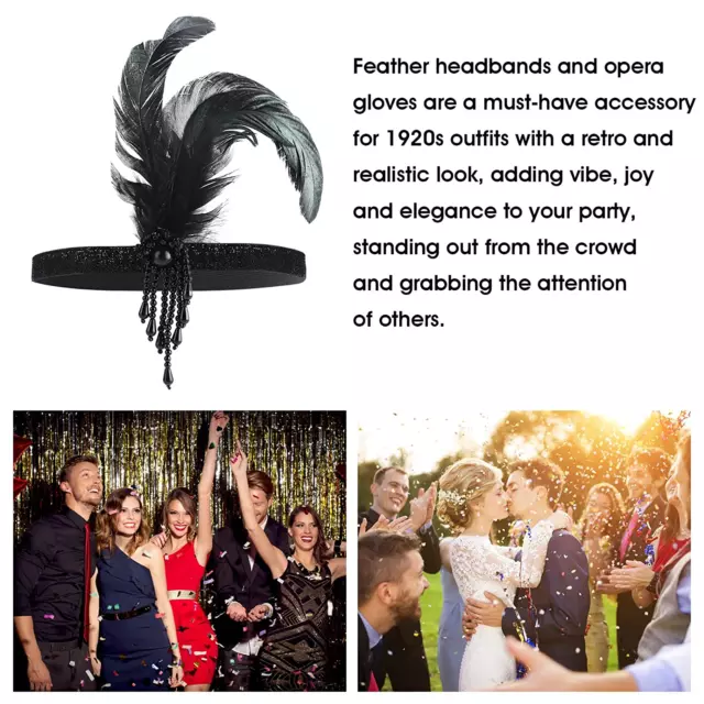 Feather Headwear Headband Flapper Headpiece Black Head Wear 1920S Fashion Bling 3