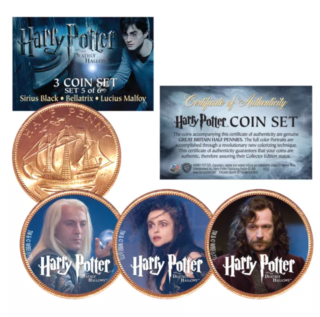 Harry Potter DEATHLY HALLOWS Colorized British Halfpenny 3-Coin Set (Set 5 of 6)