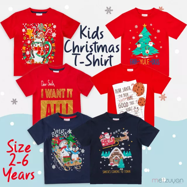 T-shirt Natale Bambini Ragazzi Natale Unisex Novità 100% Cotone 2-6 Anni