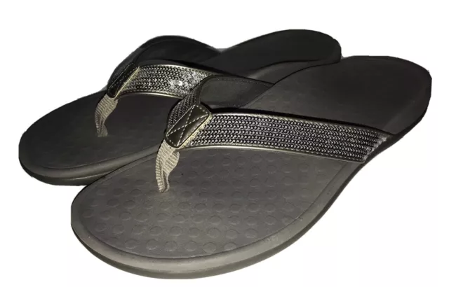 Vionic Tide Sequin Womens Silver Thong Flip Flop Sandals TIDESQ Size 11 US