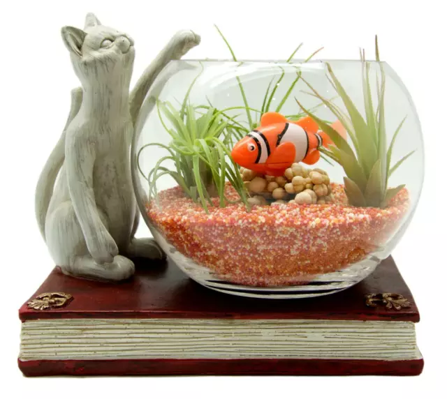 Cat & Glass Fish Bowl Ornament Aquarium Fish Tank Vintage Retro Home Decor Gift