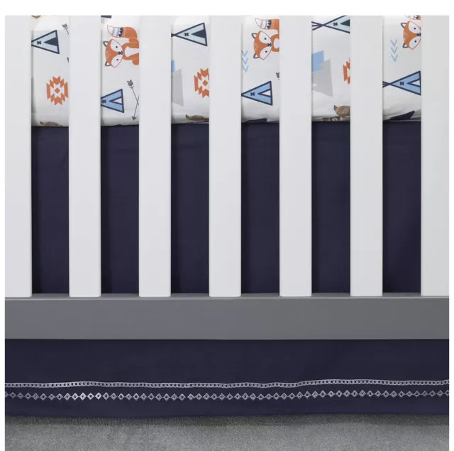 NoJo Aztec Nursery Crib Bedskirt/Dust Ruffle with Embroidered Trim, Navy