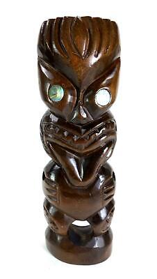 Vintage Maori Tiki Hand Carved Wooden Statue Figure New Zealand Tribal
