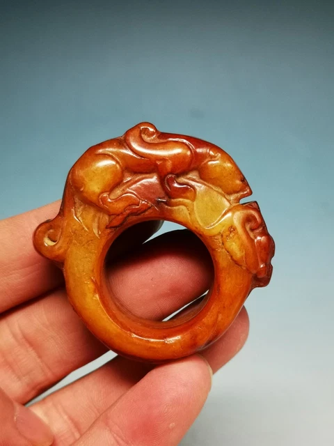 AMAZING VINTAGE Rare OLD Nephrite JADE Hand-carved BEAST Thumb Ring R21