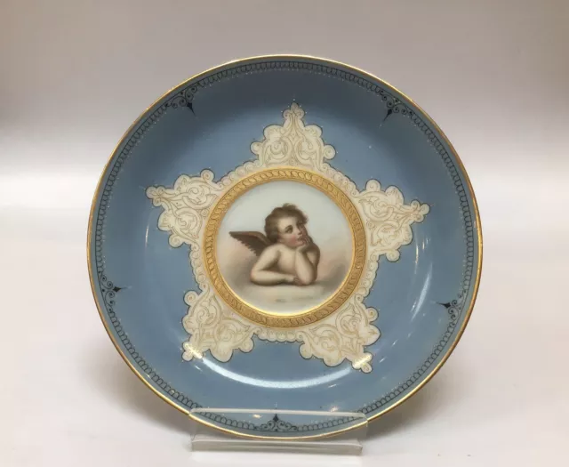 Old Paris Sevres Style Cabinet Plate Hand Painted Raphael Cherub Sistine Madonna