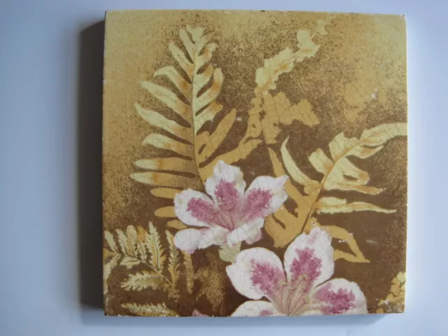 Antique 6" Sq. Victorian Orchid And Ferns Tile - Sherwin & Cotton? C1890-1911