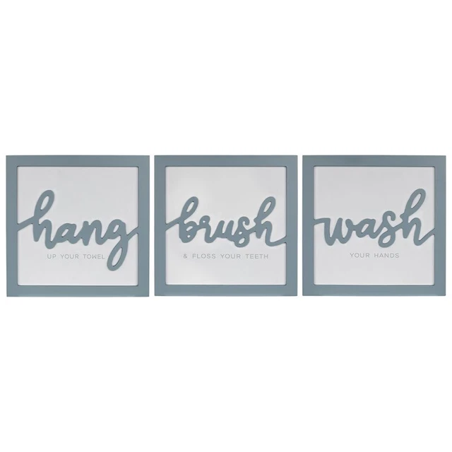 Stratton Home Decor 3 Piece Blue Hang Brush Wash Framed Wall Art Set