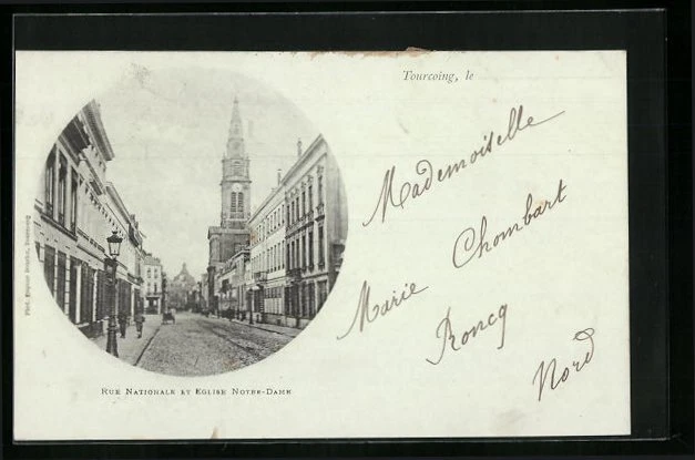 CPA Tourcoing, Rue Nationale et Eglise Notre-Dame