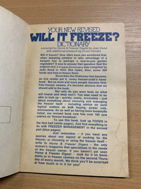 1985 " Will It Freeze ?" Dictionary Auf Kühl 200 Lebensmittel Taschenbuch Buch ( 3