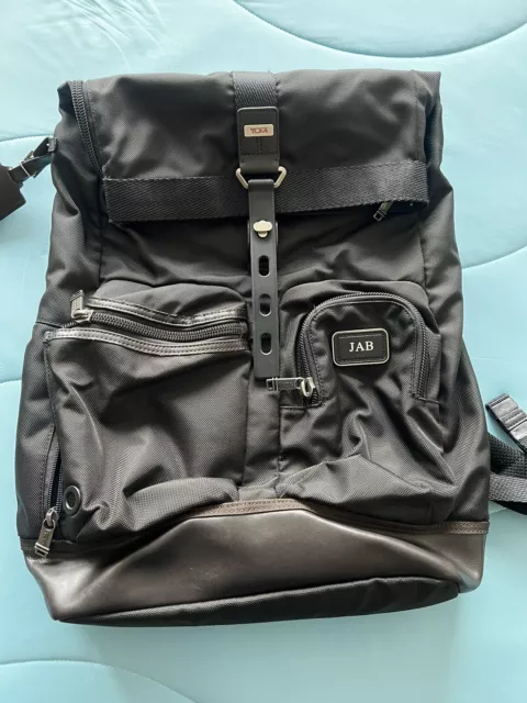 Tumi Alpha Bravo Luke Roll Top Backpack Black Nylon & Brown Leather