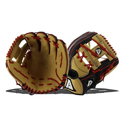 Akadema Torino Series Baseball Infielders Gloves, 11.5", Black/Sandstone/Red