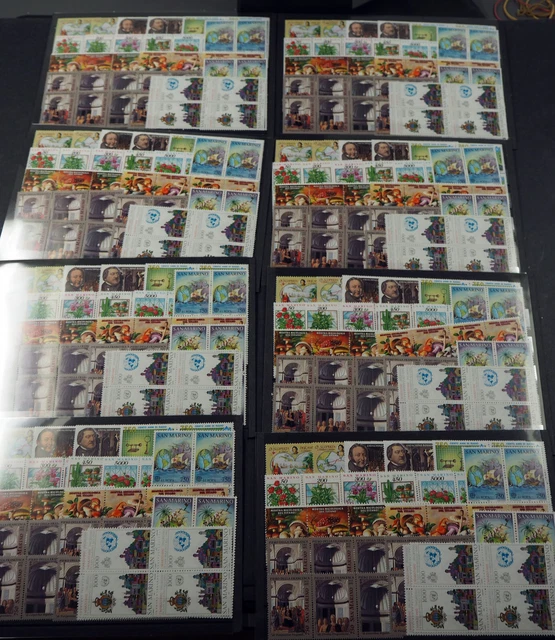 1992 San Marino; 32 komplette Jahrgänge ohne Bl.15 und ohne MH, **/MNH, ME 870,-