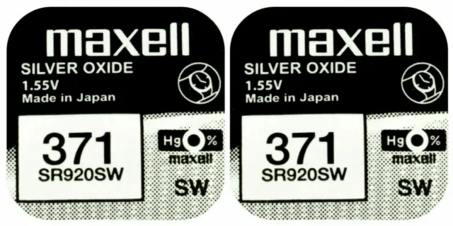 2 x Maxell 371 Pila Batteria Orologio Mercury Free Silver Oxide SR920SW 1.55V