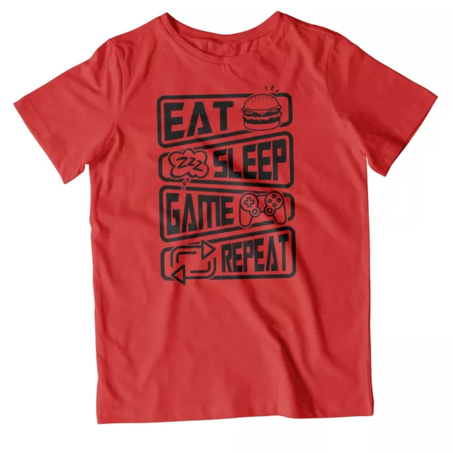 Kids Eat Sleep Game Repeat T-Shirt | Funny Video Computer Gamer Console VR Gift