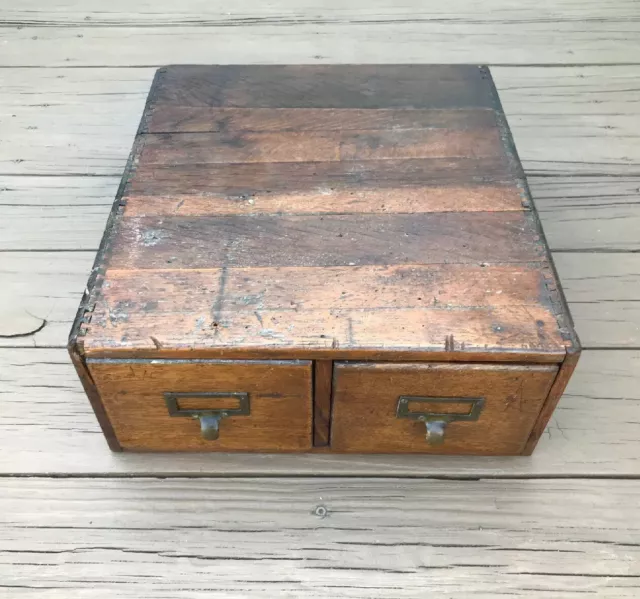 Antique 2 Drawer Oak Card Catalog GREAT SHAPE w/ Nice Dovetailed Construction!