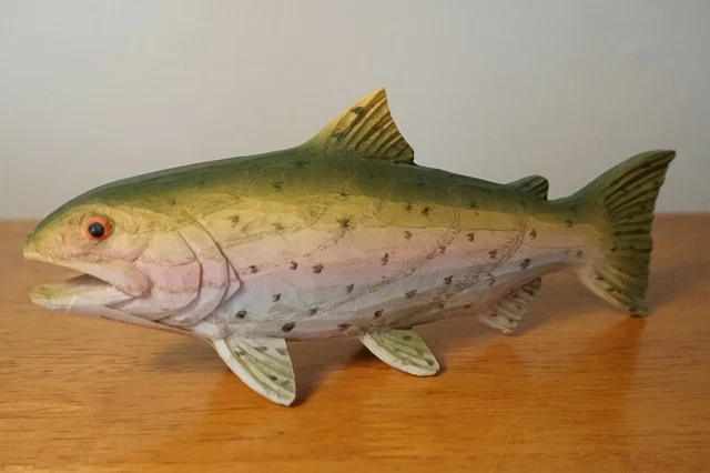 7" Wood Carved Rainbow Trout Figurine Rustic Fishing Lodge Log Cabin Home Decor