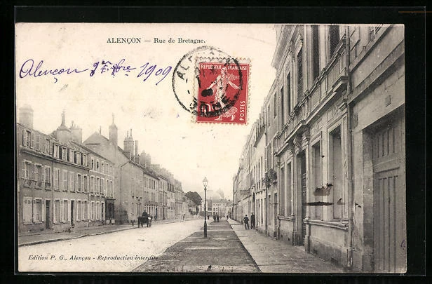 CPA Alencon, Rue de Bretagne, vue de la rue 1909