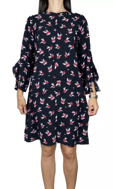 VERONIKA MAINE Black Floral Print Ruffle Sleeve High Neck Shift Dress Size 12