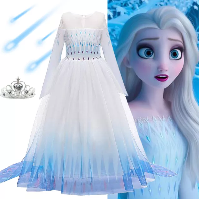 Kids Girls Princess Elsa Fancy Dress Up Cosplay Costume Birthday Outfit Frozen 2