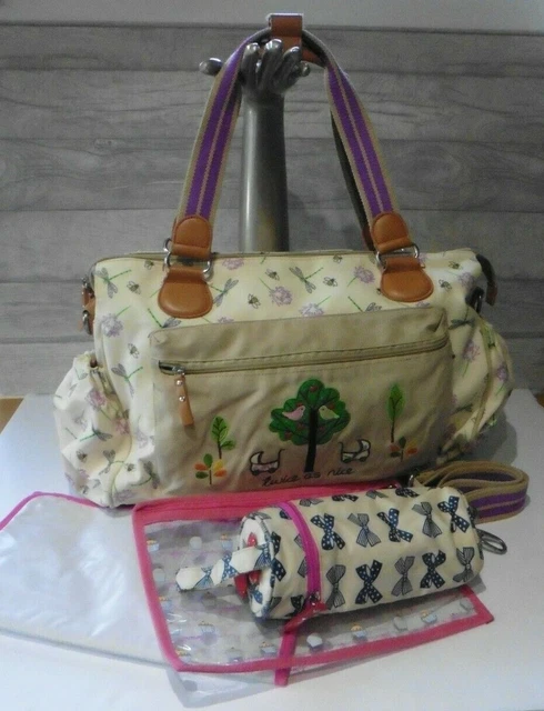 Pink Lining Baby Changing Bag Mat Zip Pouch Bottle Holder Long Shoulder Strap