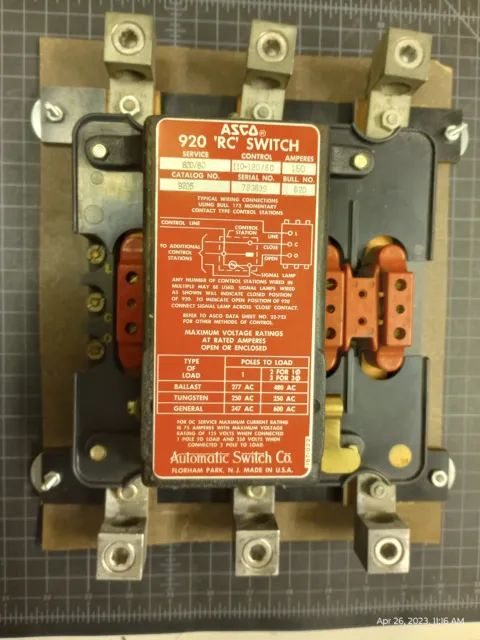 150A 3 pole ASCO 920 RC Switch. 120V coil. Model 9205.