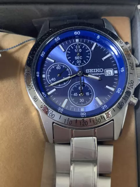 SEIKO Selection SBTQ071 Chronograph Quartz Men's Watch Silver Blue