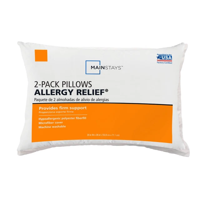 Mainstays Allergy Relief Bed Pillow, 2 Pack