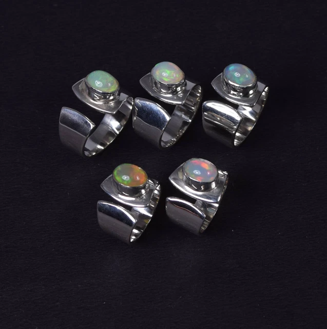 Wholesale 5pc 925 Solid Sterling Silver Ethiopian Opal Ring Lot R880