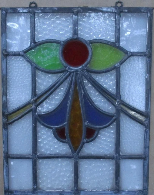 OLD ENGLISH STAINED GLASS WINDOW Unframed w Hooks Cute Abstract 10.75" x 14.25"