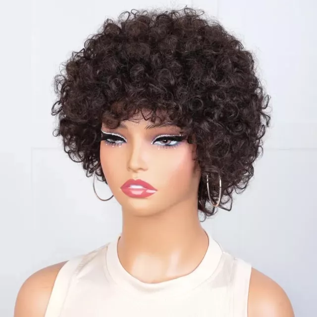 Parrucche brasiliane capelli umani Pixie taglio corto Kinky Curly Bob con borchie per donna 2