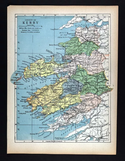 1900 Ireland Map Kerry County Ireland Kilarney Tralee Listowel Dingle Killorglin