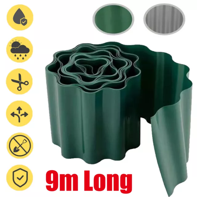 Flexible Lawn Edging Border Garden Edge 9m Plastic Wall Grass Roll 10/15/20/25cm