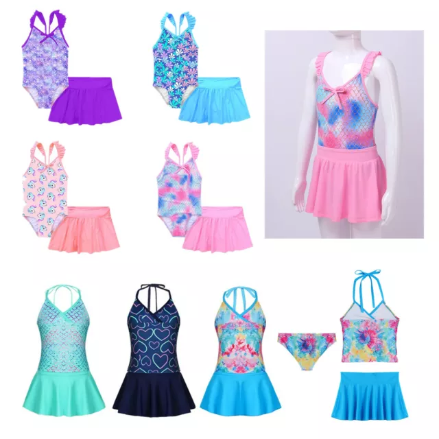 2Pcs Kid Girl Tankini Swimsuit Bikini Tops+Bottoms Bathing Suits Swimwear Sets