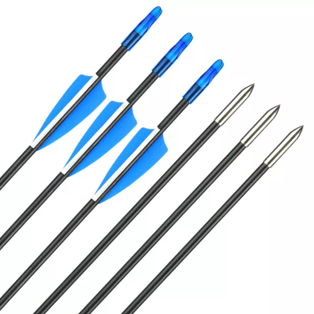 12Pcs 30 inch Fibreglass Archery Arrows Field Hunting & Target Broadhead Tool UK 2