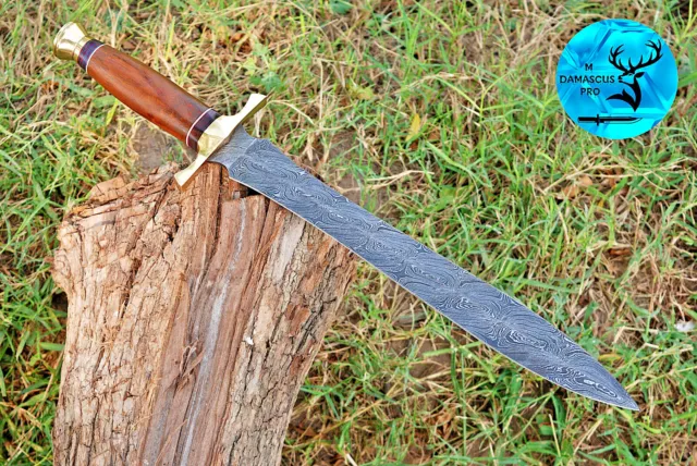 Custom Handmade Forged Damascus Steel Dagger Double Edge Fixed Blade Sword 1662