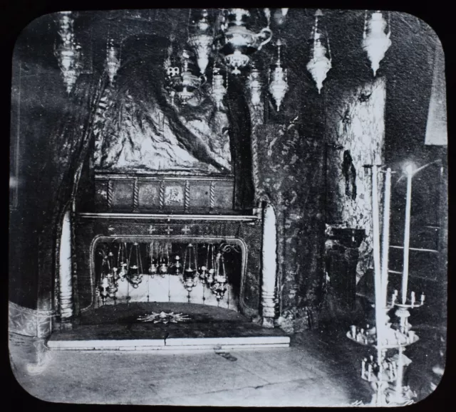 ANTIQUE Magic Lantern Slide CHAPEL OF THE NATIVITY BETHLEHEM C1890 PHOTO ISRAEL