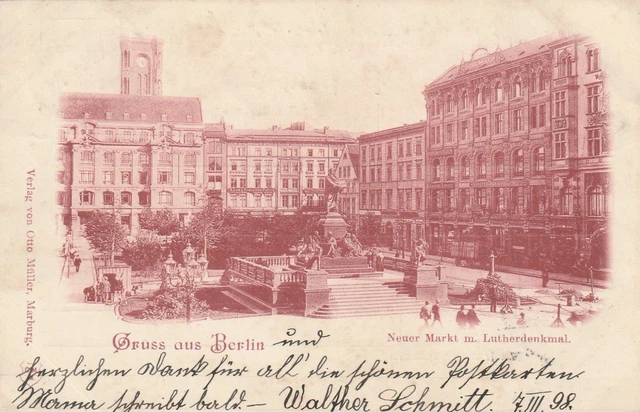 Litho AK Gruß aus Berlin Neuer Markt mit Luther Denkmal 1898
