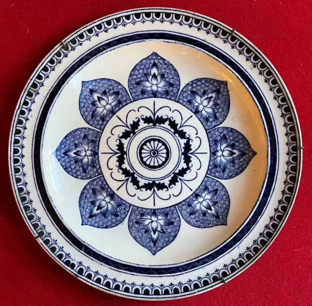 Antique 19th c Aesthetic Wedgwood Plate Blue & White Transfer Chestnut Pattern 1