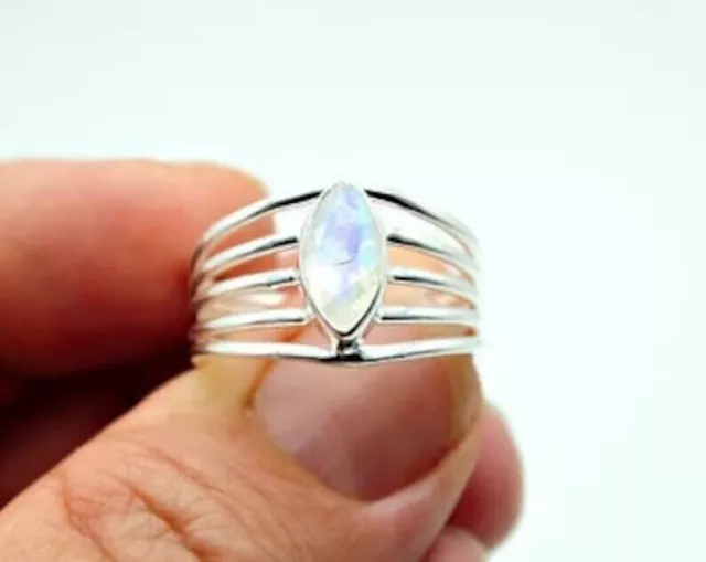 Stilvoller Marquise-Mondstein-Ring, handgefertigter Ring aus massivem 925er... 3