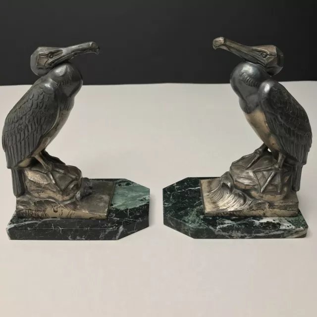 SERRE LIVRES CORMORANS art déco signé FRECOURT socle marbre patine d'origine 2