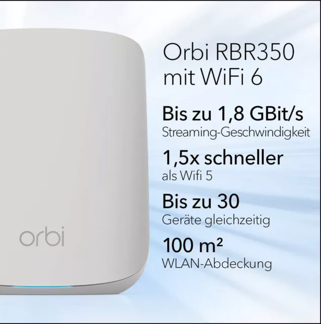 NETGEAR ORBI RBR350 WiFi-6 MESH ROUTER – AX1800 DualBand mit 4x Gigabit-Ethernet